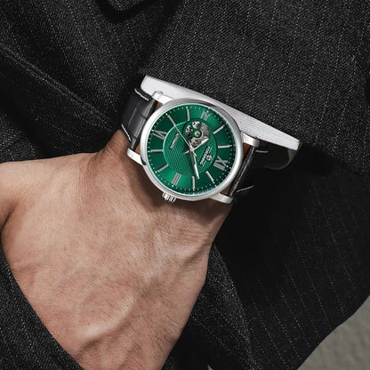 Fashion Mechanical Watch for Men Green Skeleton Dial Business Automatic Mens Watches Top Brand Luxury Forsining Wristwatches New