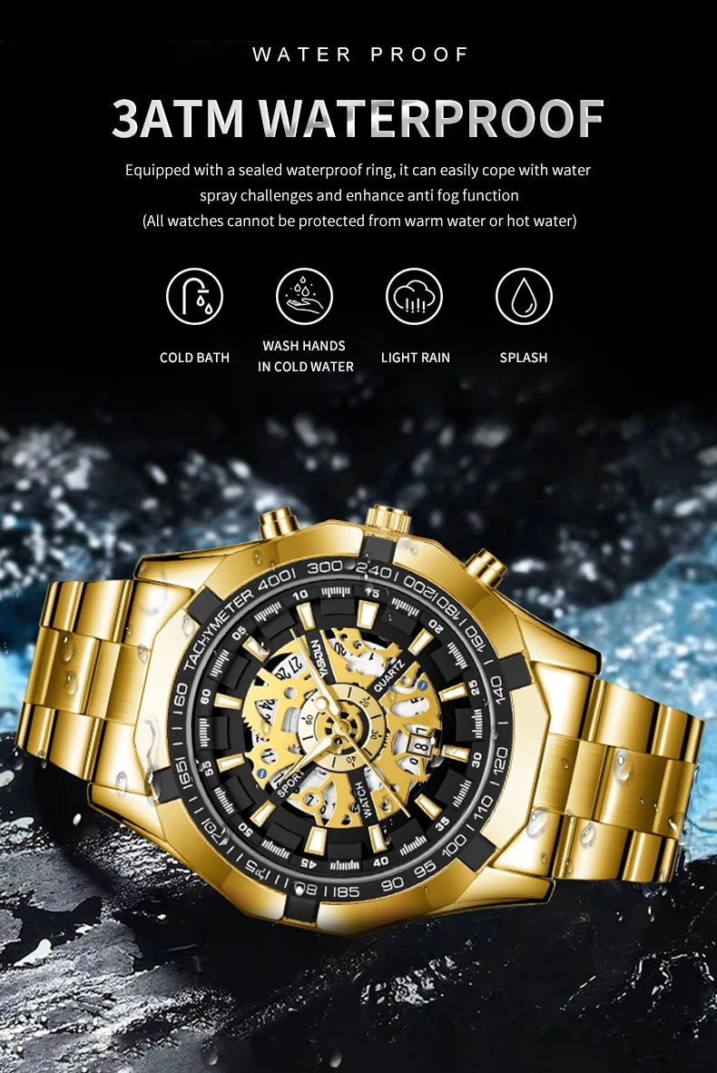 2026 Mens Quartz Watches Top Brand Luxury Stainless Steel Waterproof Hollow Out Big Male Wristwatches Relogio Masculino