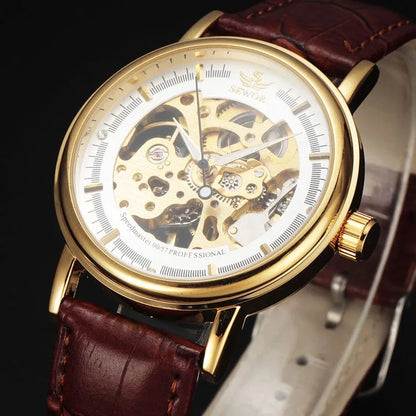 Fashion Men Mechanical Wristwatch, PU Leather Band, Mineral Reinforced Glass Mirror,BusinessCasual Male Wrist Watch forDaily Use