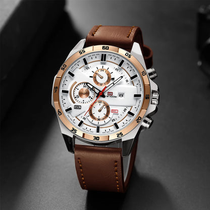 Men Sports Watch 46mm Black Leather Racing Series Everyday Wear  Fashion Original Rose Gold Dial Quartz Watches Relogio Masculin