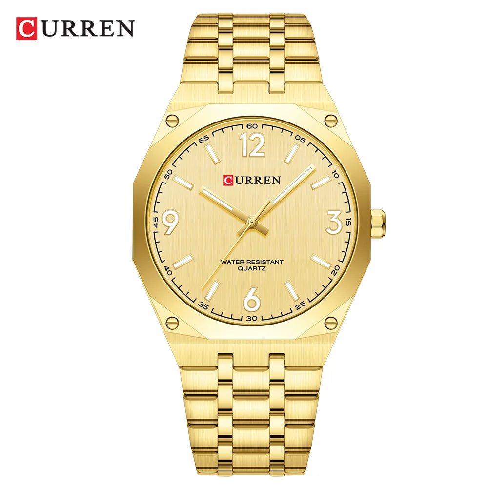 2026 Male Fashion Men Quartz Watch Stainless Steel Band Luminous Business Casual Wristwatch Octagonal Bezel Mineral Glass Dial