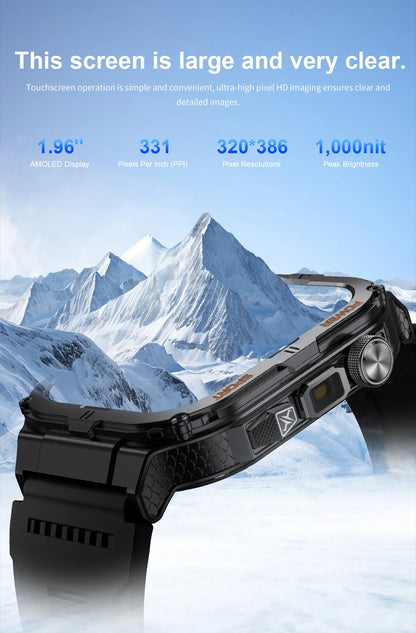 2026 New Men's Smart Watch LED Flashlight IP68 waterproof Outdoor Sports Watch Health Monitoring Fitness tracker for IOS Android