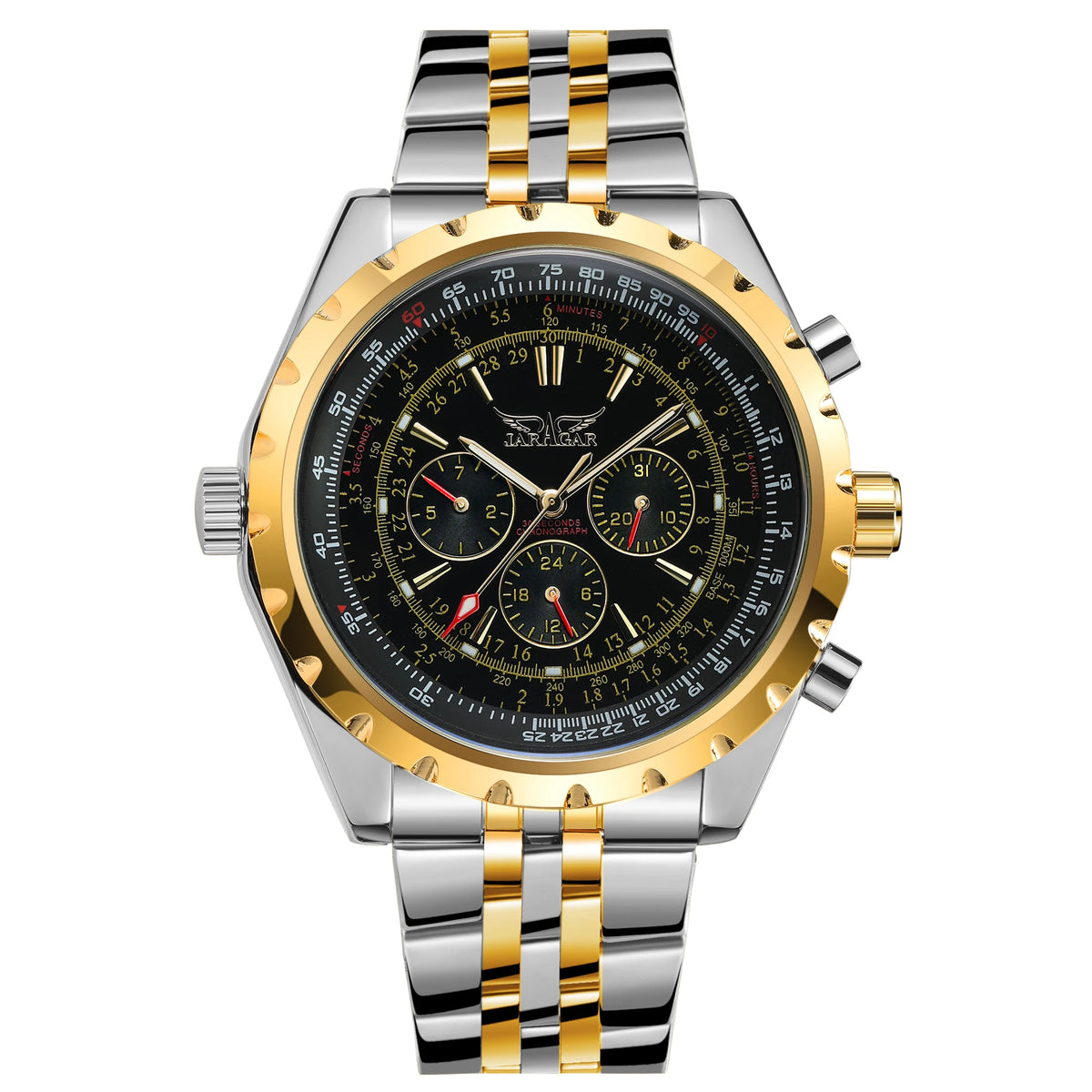 JARAGAR Original Blue Glass Big Dial Multifunctional Automatic Men's Watches Stainless Steel Vintage Mechanical Waterproof Clock