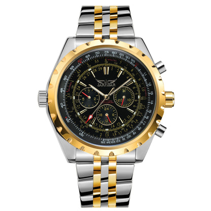 JARAGAR Original Blue Glass Big Dial Multifunctional Automatic Men's Watches Stainless Steel Vintage Mechanical Waterproof Clock