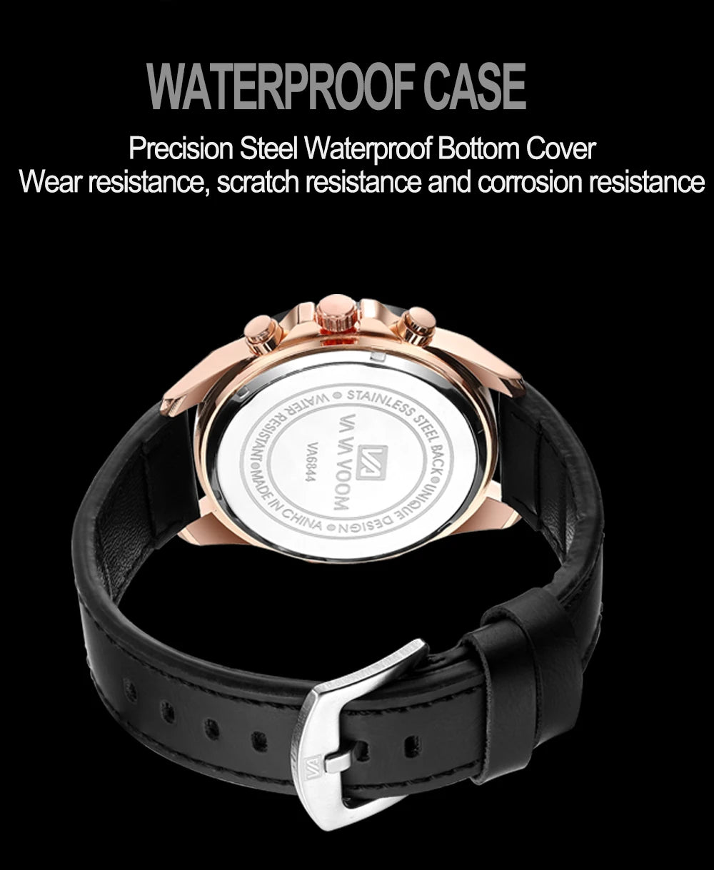 Men Sports Watch 46mm Black Leather Racing Series Everyday Wear  Fashion Original Rose Gold Dial Quartz Watches Relogio Masculin