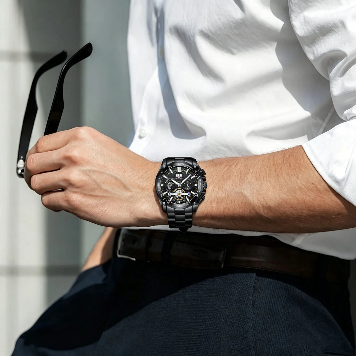 Relogio Masculino Top Brand Mens Luxury Business Watch Big Dial Stainless Steel Luminous Hands Clock Chic Waterproof Wristwatch