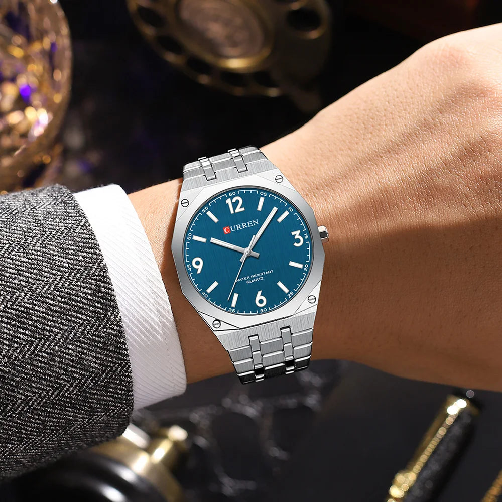 2026 Male Fashion Men Quartz Watch Stainless Steel Band Luminous Business Casual Wristwatch Octagonal Bezel Mineral Glass Dial