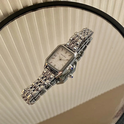 Women Watches Business Ladies Quartz Watch Simple Scale Square Stainless Steel Band Folding Clock Wristwatches Reloj Mujer