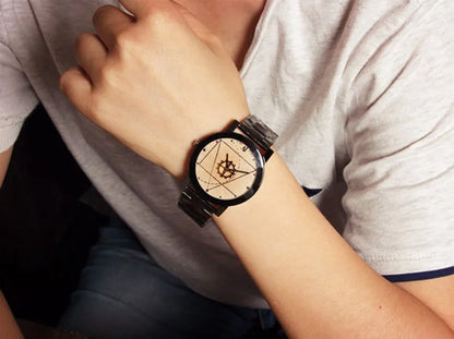 New Couple Watches Men Gear Triangle Pointer Compass Dial Second Hand Watch Women Stainless Steel Watches Relogio Feminino Clock