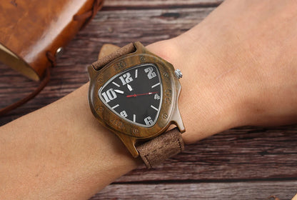 Unique Wooden Watches for Men Sport Racing Design Geometric Triangle Man's Quartz Watch Bamboo Relogio Masculino Orologio Uomo