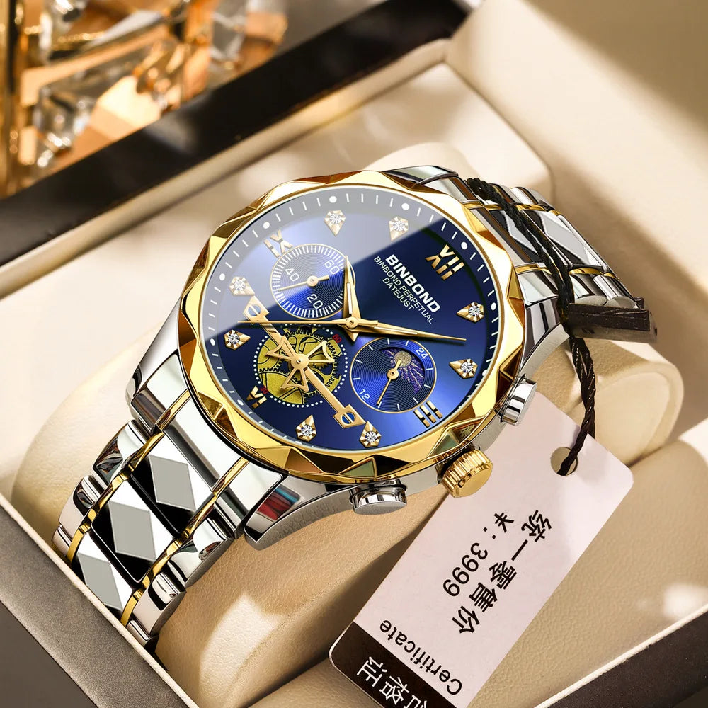 Multi Functional Quartz Watch, Versatile and Trendy Watch, Six Needle Timing, Casual and Trendy Men's Tungsten Steel Color