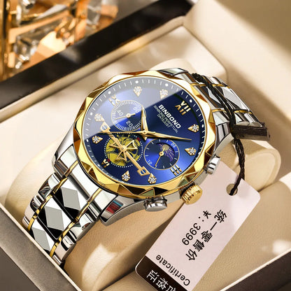 Multi Functional Quartz Watch, Versatile and Trendy Watch, Six Needle Timing, Casual and Trendy Men's Tungsten Steel Color