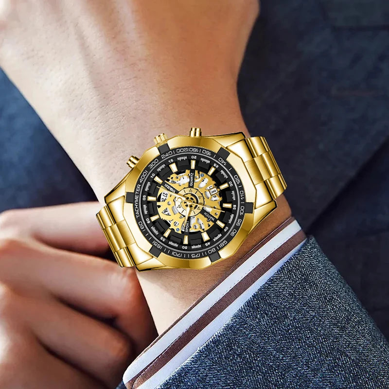 2026 Mens Quartz Watches Top Brand Luxury Stainless Steel Waterproof Hollow Out Big Male Wristwatches Relogio Masculino