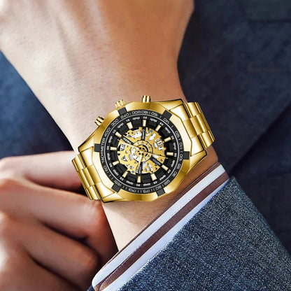 2026 Mens Quartz Watches Top Brand Luxury Stainless Steel Waterproof Hollow Out Big Male Wristwatches Relogio Masculino