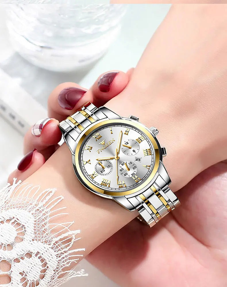 BINBOND Fashion 2pcs/Set Couple Watches Casual Men Ladies for Quartz Watch Lover Waterproof Stainless Steel Valentine Gift Watch