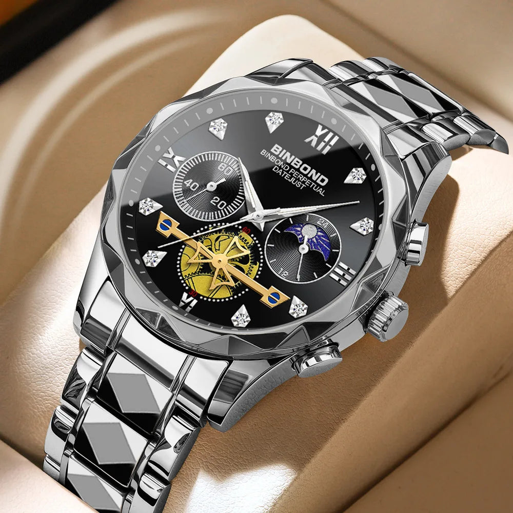 Multi Functional Quartz Watch, Versatile and Trendy Watch, Six Needle Timing, Casual and Trendy Men's Tungsten Steel Color
