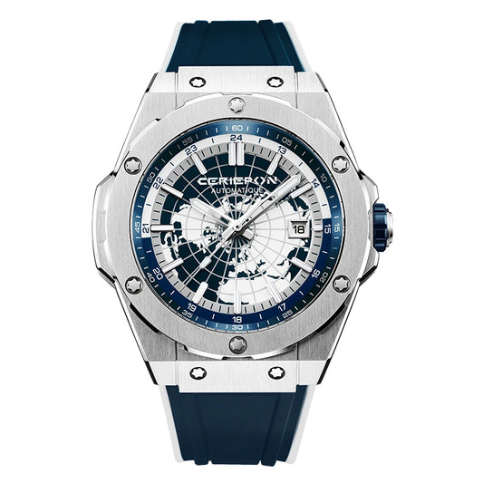 Mechanical Watch for Men Fashion Military Sport Analog Automatic Wristwatch with Silicone Strap Stainless Steel Waterproof Reloj