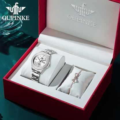 OUPINKE 3229+3205 Couple Watch Pair for Men Women Diving Series Flywheel Design Luxury Imported Movement Lover's Wedding Watches