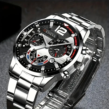 4pcs/1pcs Fashionable Men's Quartz Watch - Stainless Steel Strap, Round Zinc Alloy Case, Electronic Sports