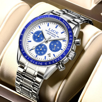 LIGE Top Brand Luxury New Mens Watches Waterproof Luminous Watch for Men Date Chronograph Sport Quartz Man Wristwatches+Box