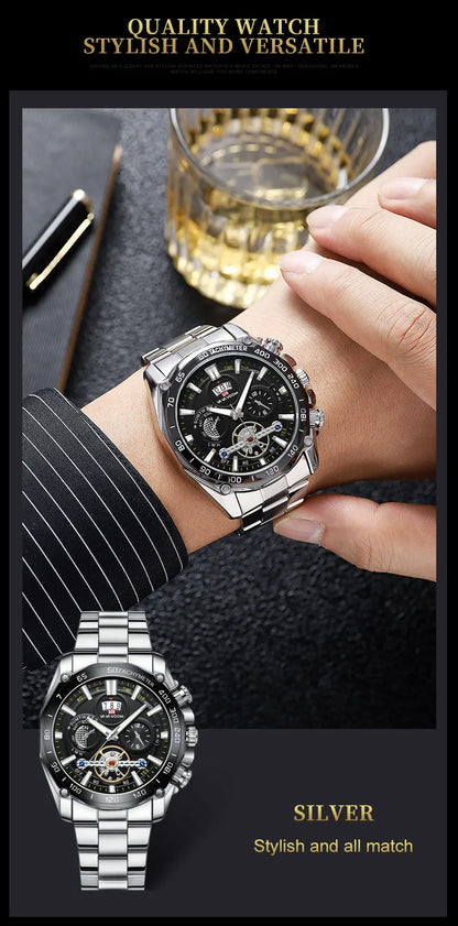 Relogio Masculino Top Brand Mens Luxury Business Watch Big Dial Stainless Steel Luminous Hands Clock Chic Waterproof Wristwatch