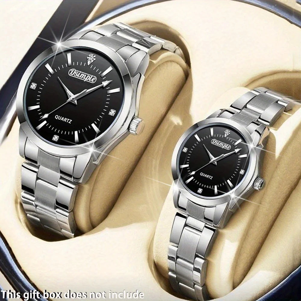2pcs/set Couple Watch, Luxurious Stainless Steel Couple's Wristwatches,Quartz Watches,Valentine's Day Gifts, Women Gift