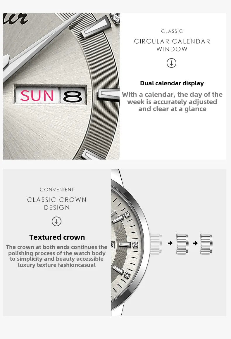 Silvery Non Mechanical Men's Watch Men's Steel Belt Hollowed Out Waterproof Tide Glow in The Dark Dual Calendar Noctilucent