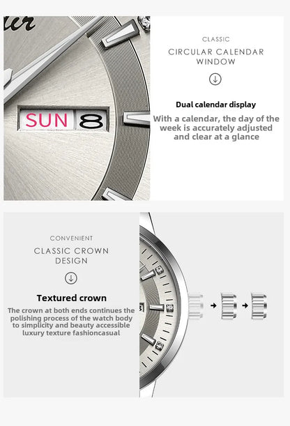 Silvery Non Mechanical Men's Watch Men's Steel Belt Hollowed Out Waterproof Tide Glow in The Dark Dual Calendar Noctilucent