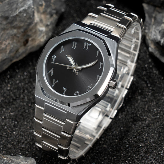 Fashion Luxury Casual Watch for Men Arabic Numeral Dial Stainless Steel Band Waterproof Men's Wristwatch