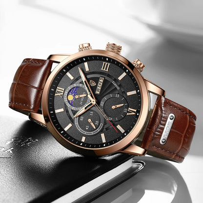 Men's Watches LIGE Top Brand Luxury Men WristWatch For Men Leather Quartz Watch Sports Waterproof Male Clock Relogio Masculino
