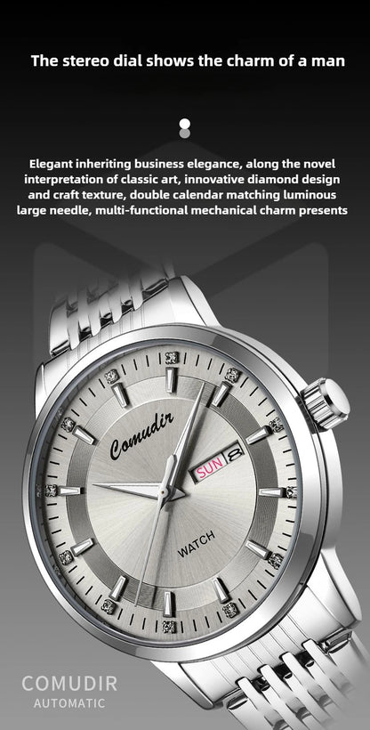 Silvery Non Mechanical Men's Watch Men's Steel Belt Hollowed Out Waterproof Tide Glow in The Dark Dual Calendar Noctilucent