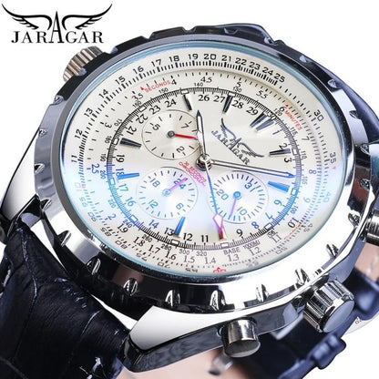 JARAGAR 212 Elegant Automatic Mechanical Watches for Man Hollowing Dial Chronograph Luminous Multifunctional Men Wristwatch