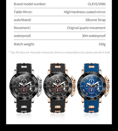 OLEVS Sports Watches For Man Multifunctional Quartz Watch﻿ Waterproof Luminous Date Watches Man Gift Luxury Brand Reloj 9986