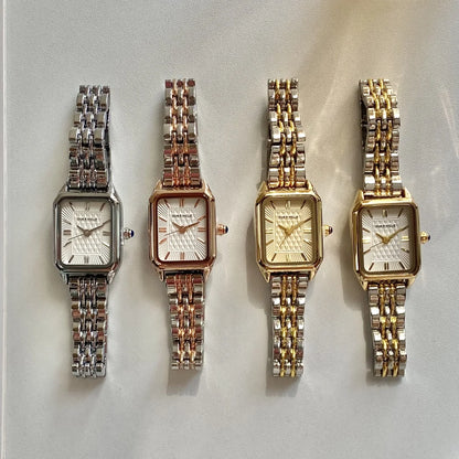 Women Watches Business Ladies Quartz Watch Simple Scale Square Stainless Steel Band Folding Clock Wristwatches Reloj Mujer