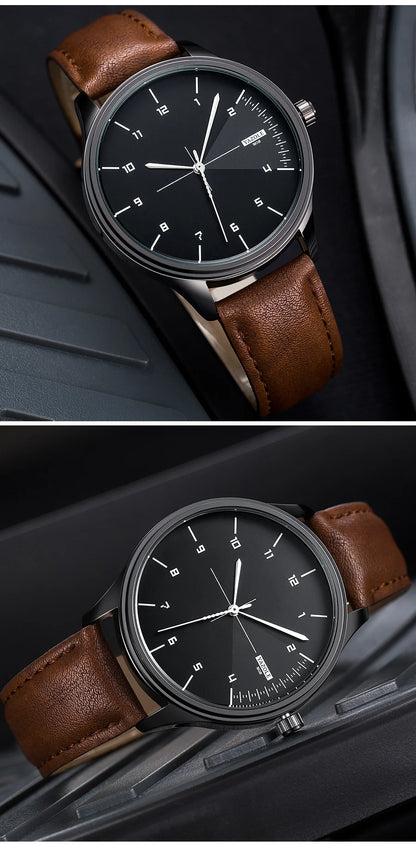 Fashion Men's Watches Top Brand Luxury Metal Case Quartz Wrist Watches Simple Casual Leather Belt Mens Watch Clock Reloj Hombre