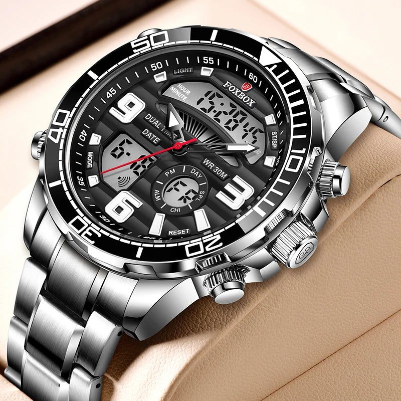 2024 Top Brand Luxury Digital Mens Watches Top Luxury Sport Quartz Wristwatch For Men All Steel Military Waterproof Clock+Box
