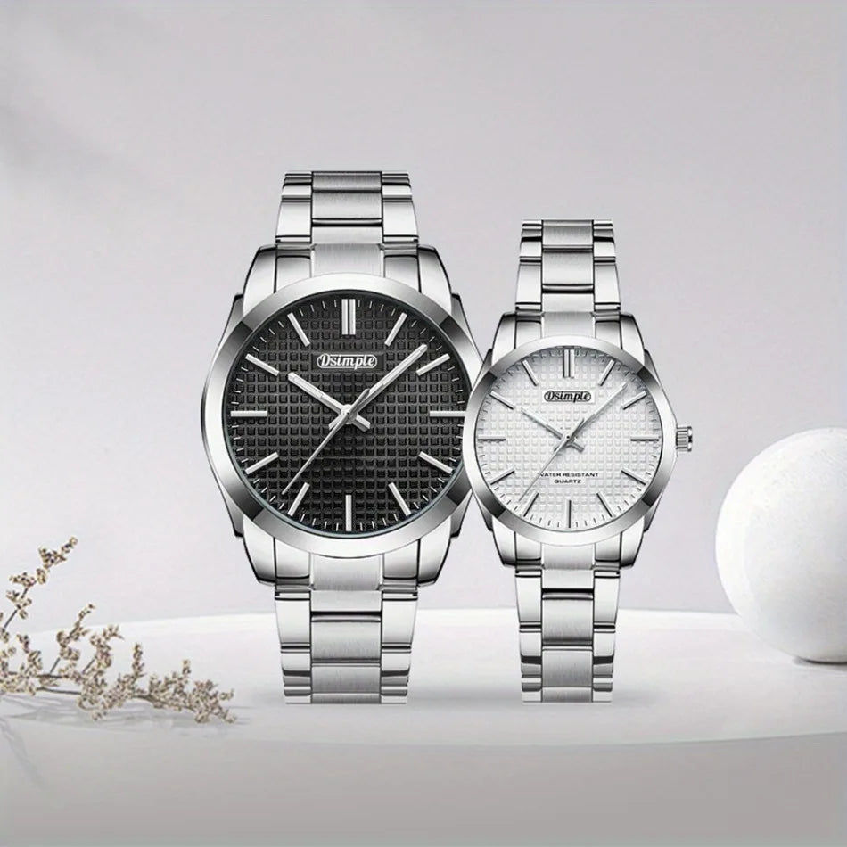 2pcs/set Couple Watch, Luxurious Stainless Steel Couple's Wristwatches,Quartz Watches,Valentine's Day Gifts, Women Gift