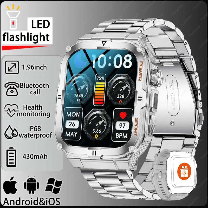 2026 New Men's Smart Watch LED Flashlight IP68 waterproof Outdoor Sports Watch Health Monitoring Fitness tracker for IOS Android