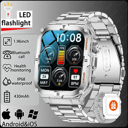 2026 New Men's Smart Watch LED Flashlight IP68 waterproof Outdoor Sports Watch Health Monitoring Fitness tracker for IOS Android