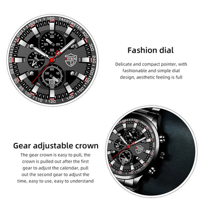 2023 Mens Watches Fashion Luxury Men Black Stainless Steel Quartz Wristwatch Man Business Casual Leather Watch relogio masculino