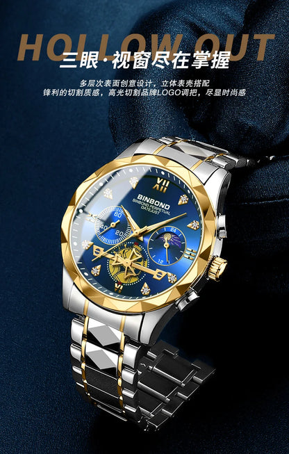Multi Functional Quartz Watch, Versatile and Trendy Watch, Six Needle Timing, Casual and Trendy Men's Tungsten Steel Color