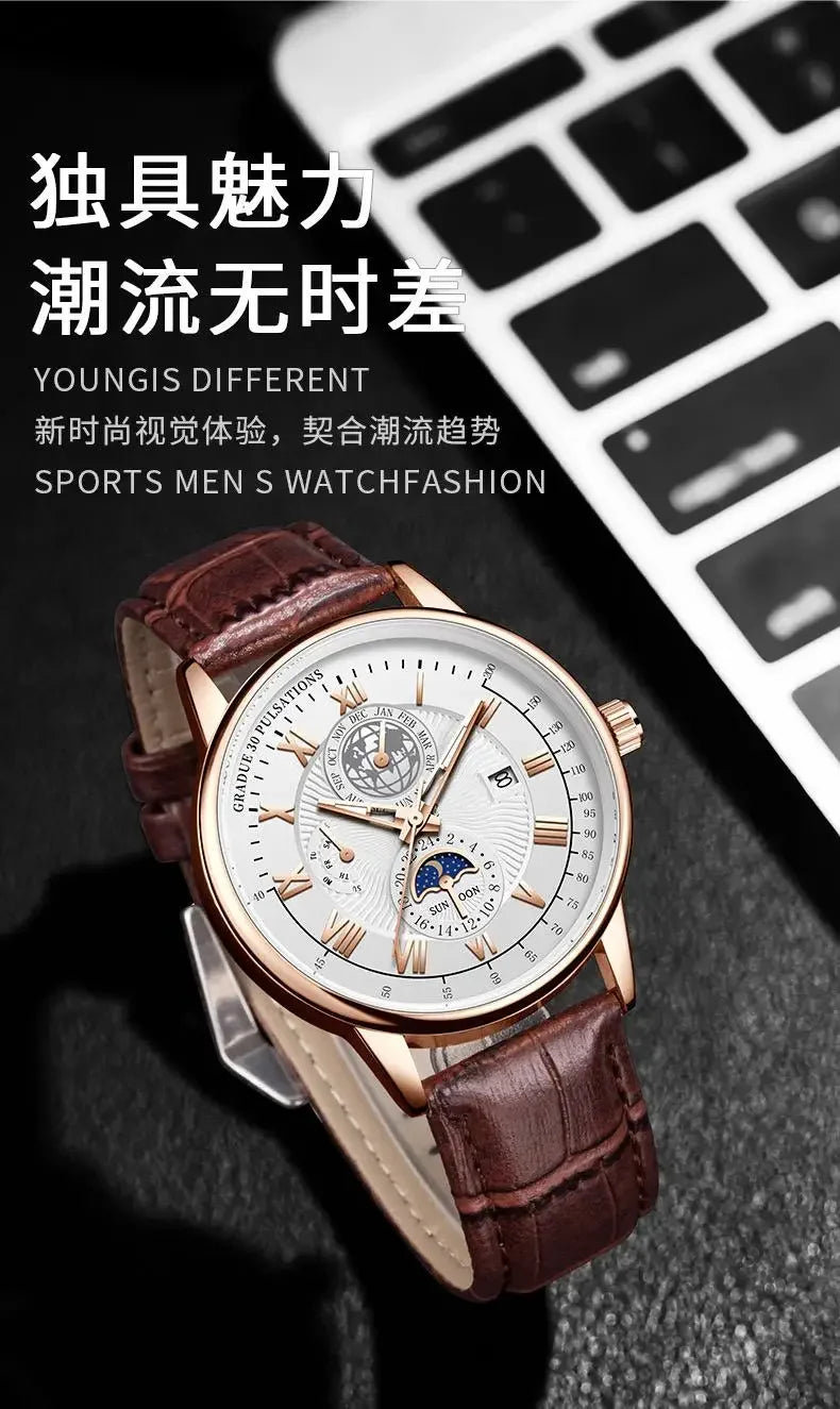 2024 Men Watch Fashion Top Luxury Sport Men's Wristwatch Waterproof Luminous Leather Date Quartz Watches Man Clock