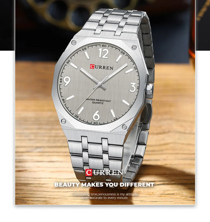 2026 Male Fashion Men Quartz Watch Stainless Steel Band Luminous Business Casual Wristwatch Octagonal Bezel Mineral Glass Dial