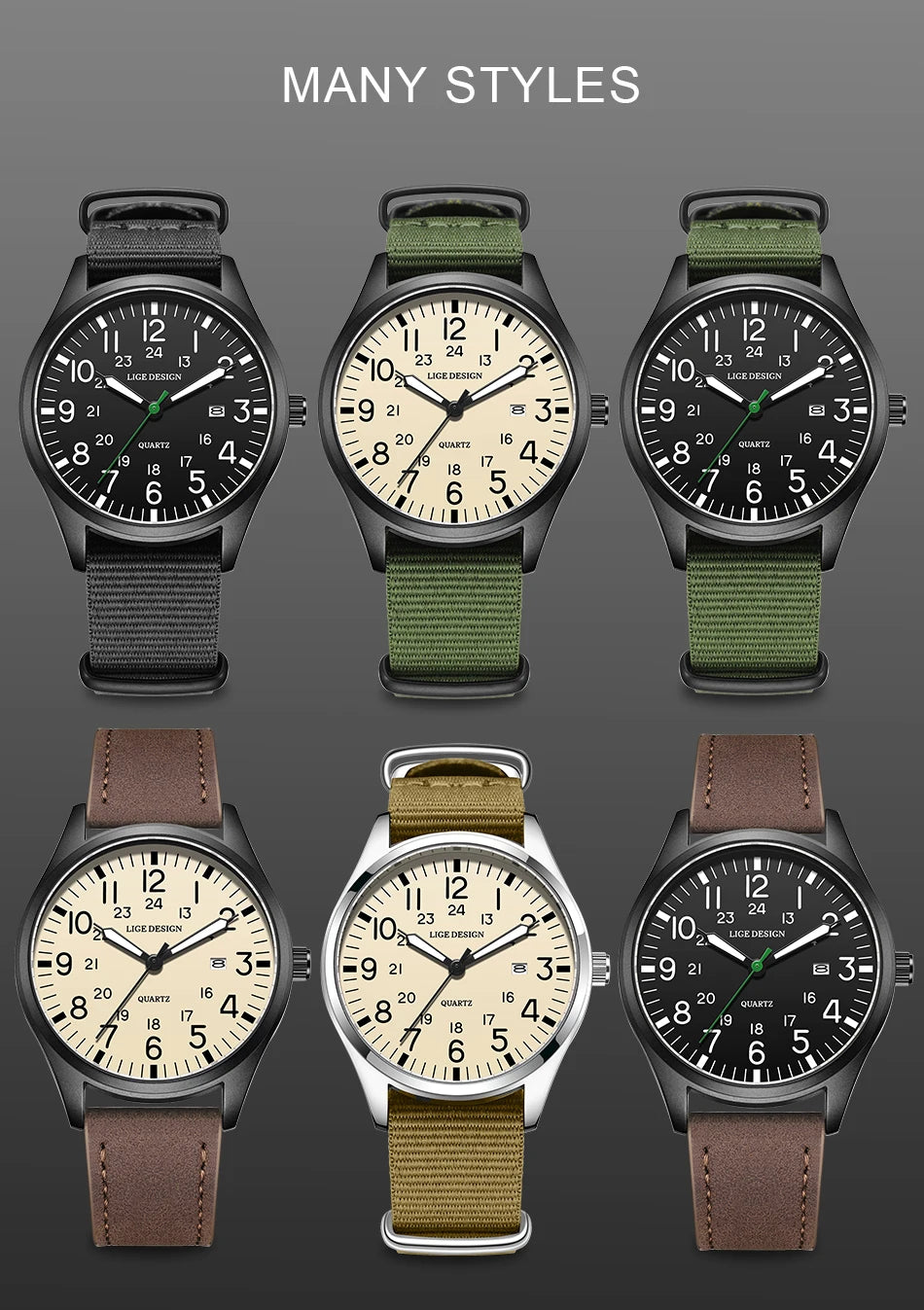 New Fashion LIGE Fashion Man Watch Outdoor Casual Sport Classic Auto Date Waterproof Luminous Quartz Watches Male Wear-resistant