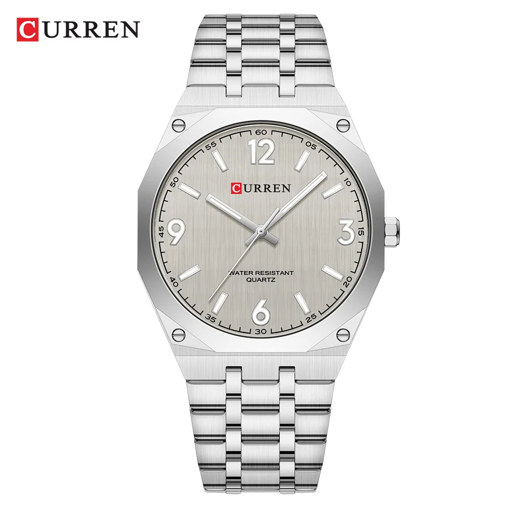 2026 Male Fashion Men Quartz Watch Stainless Steel Band Luminous Business Casual Wristwatch Octagonal Bezel Mineral Glass Dial