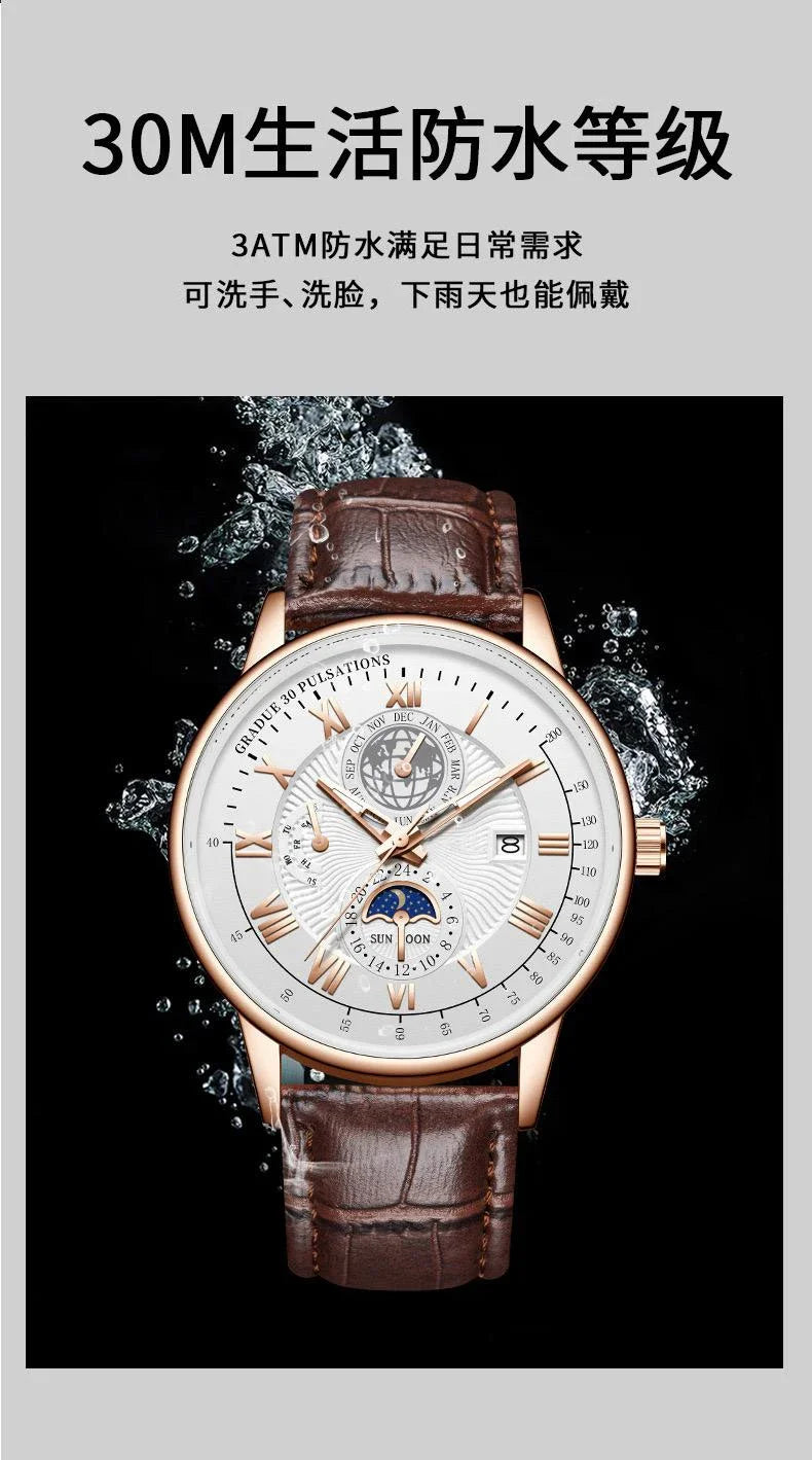 2024 Men Watch Fashion Top Luxury Sport Men's Wristwatch Waterproof Luminous Leather Date Quartz Watches Man Clock