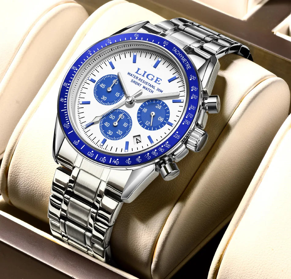 LIGE Top Brand Luxury New Mens Watches Waterproof Luminous Watch for Men Date Chronograph Sport Quartz Man Wristwatches+Box