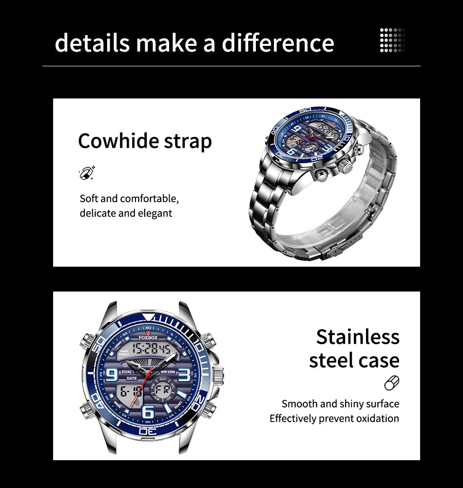2024 Top Brand Luxury Digital Mens Watches Top Luxury Sport Quartz Wristwatch For Men All Steel Military Waterproof Clock+Box