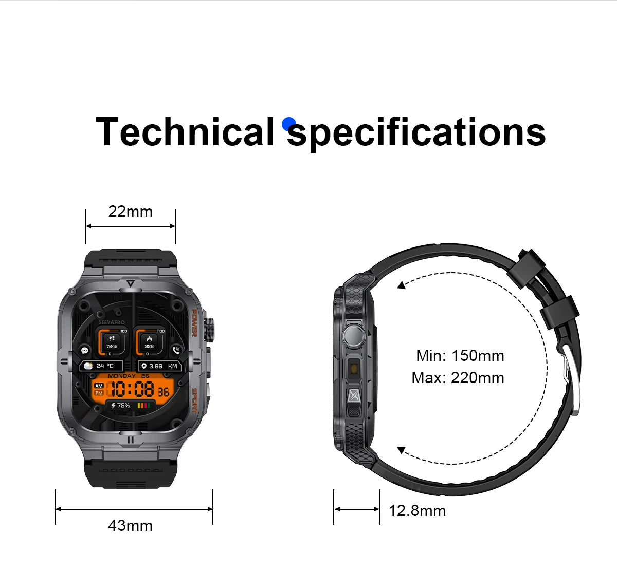 2026 New Men's Smart Watch LED Flashlight IP68 waterproof Outdoor Sports Watch Health Monitoring Fitness tracker for IOS Android