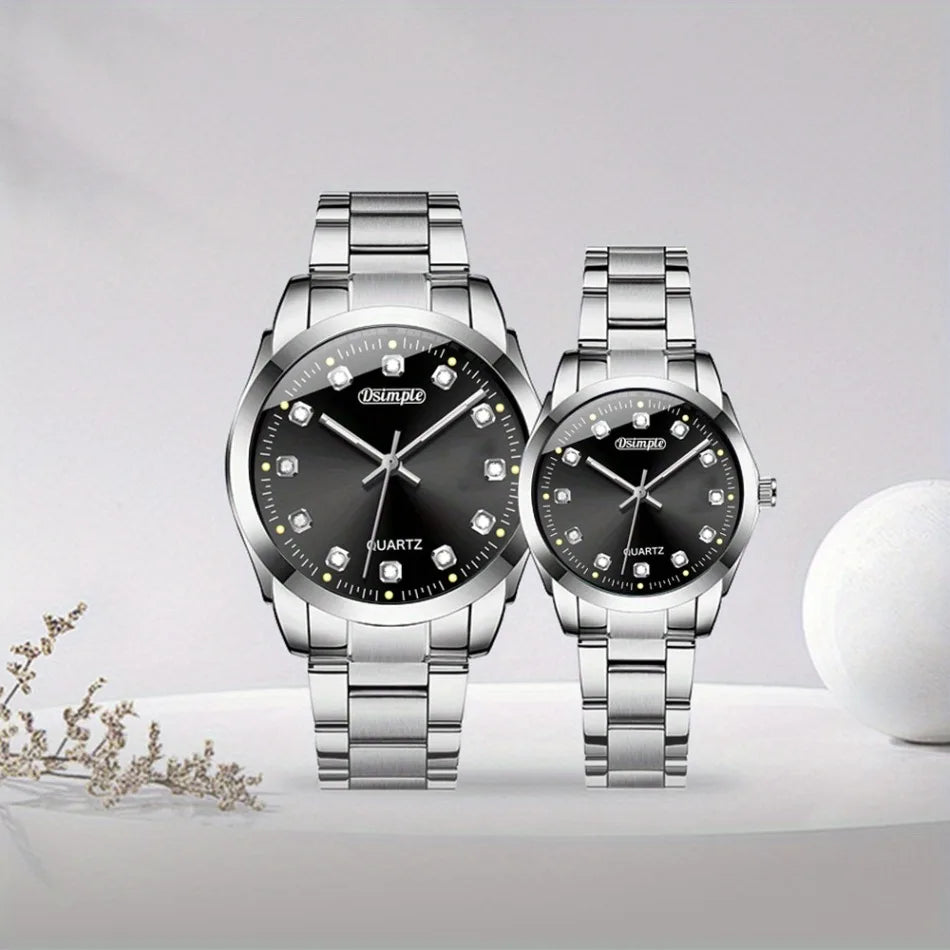 2pcs/set Couple Watch, Luxurious Stainless Steel Couple's Wristwatches,Quartz Watches,Valentine's Day Gifts, Women Gift